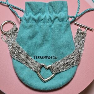 Authentic Tiffany & Co. sterling silver multi-strand mesh heart toggle bracelet